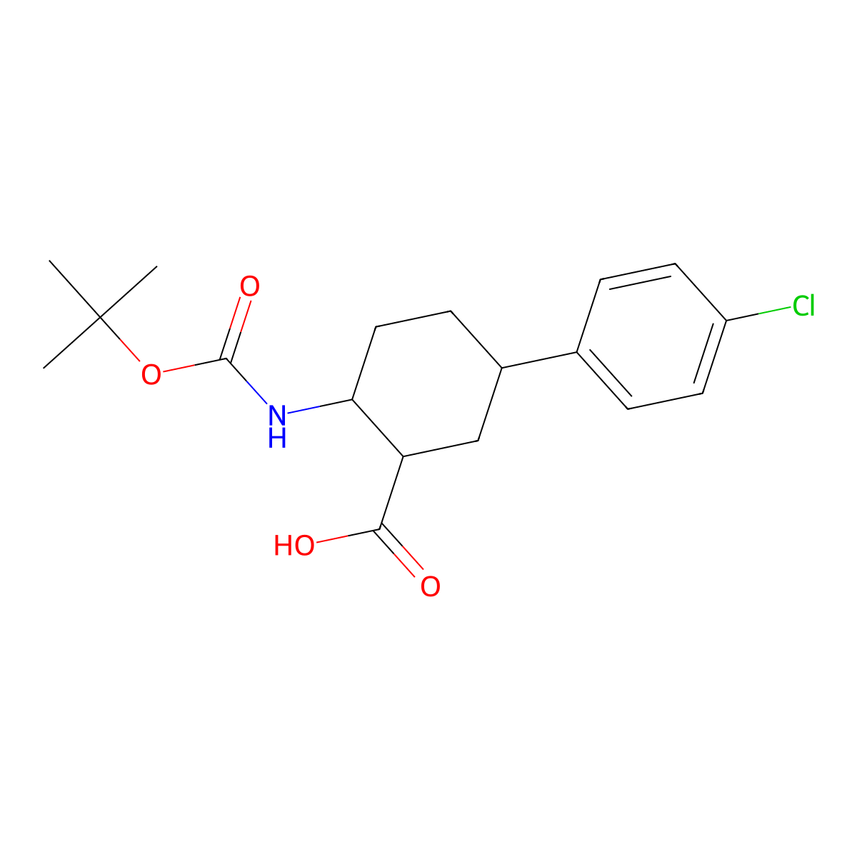 cis-2-tert-Butoxycarbonylamino-trans-5-(4-chlorophenyl)-cyclohexanecarboxylic acid molecular structure, CAS 1176474-84-2