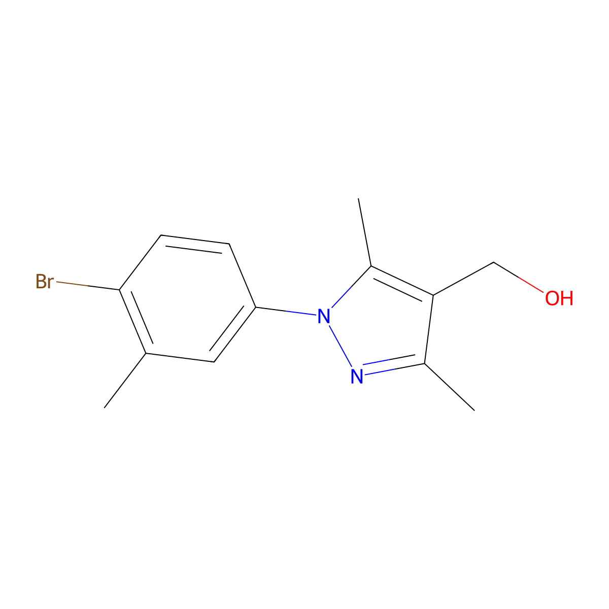 (1-(4-Bromo-3-methylphenyl)-3,5-dimethyl-1H-pyrazol-4-yl)methanol molecular structure, CAS 1176497-56-5