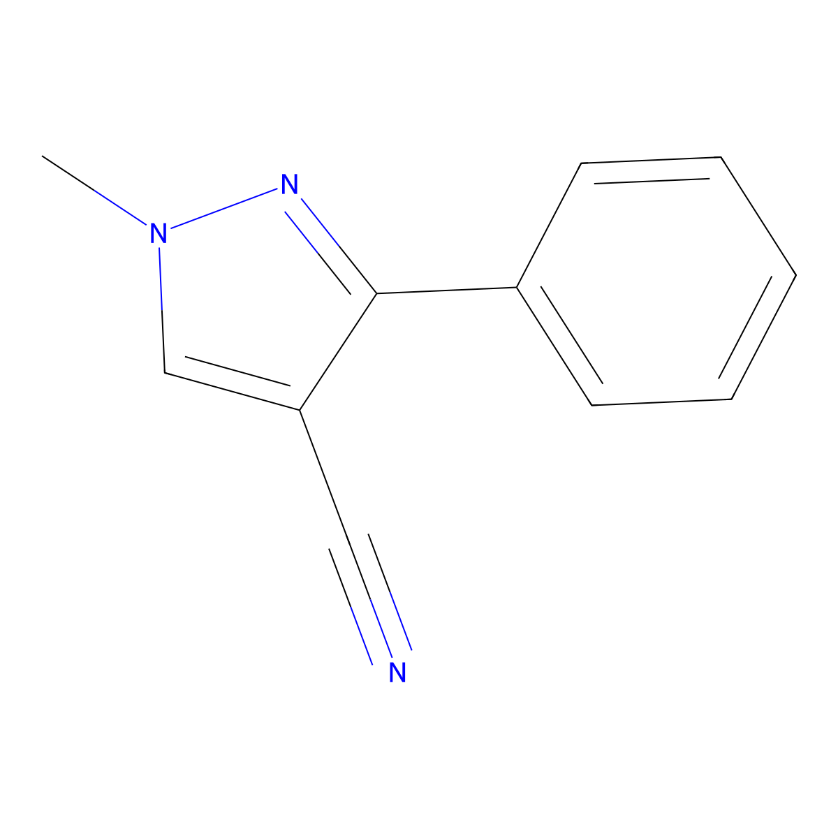 1-methyl-3-phenyl-1H-pyrazole-4-carbonitrile molecular structure, CAS 1176499-88-9