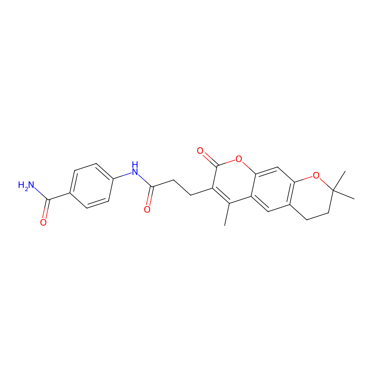 4-{[3-(4,8,8-trimethyl-2-oxo-7,8-dihydro-2H,6H-pyrano[3,2-g]chromen-3-yl)propanoyl]amino}benzamide molecular structure, CAS 1176506-92-5