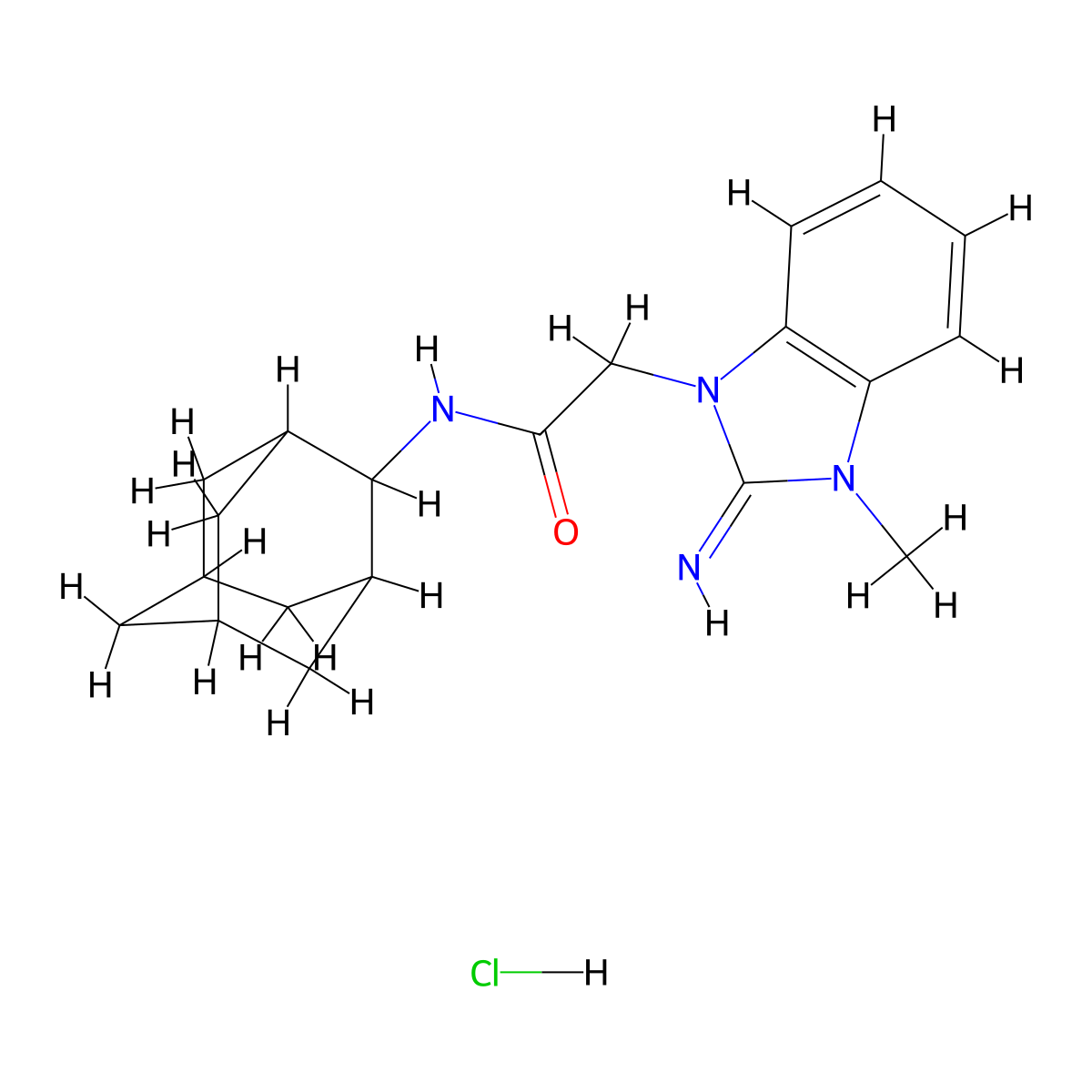 N-(Adamantan-2-yl)-2-(2-imino-3-methyl-2,3-dihydro-1H-benzimidazol-1-yl)ethanimidic acid--hydrogen chloride (1/1) molecular structure, CAS 117651-74-8