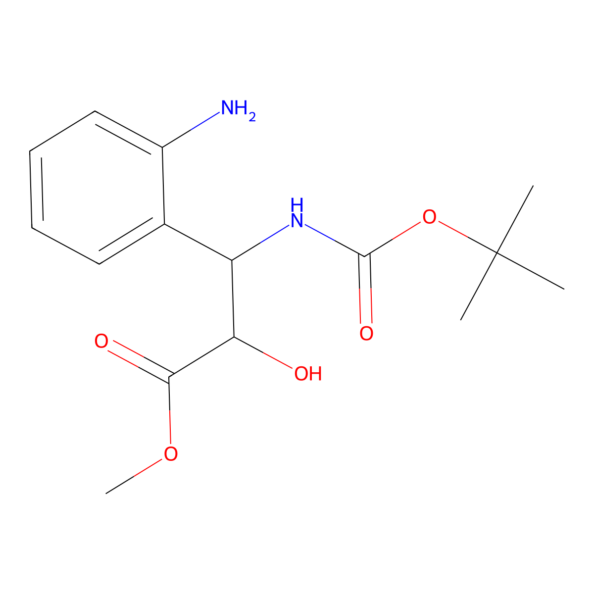 Methyl (2R,3S)-3-(2-aminophenyl)-3-[(tert-butoxycarbonyl)amino]-2-hydroxypropanoate molecular structure, CAS 1176534-47-6
