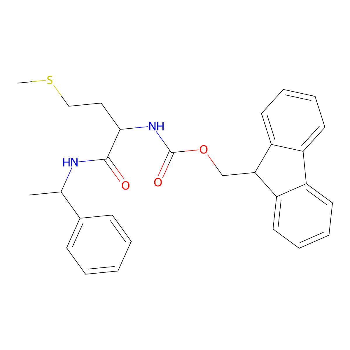 9H-Fluoren-9-ylmethyl N-[(1S)-3-(methylsulfanyl)-1-{[(1R)-1-phenylethyl]carbamoyl}propyl]carbamate molecular structure, CAS 1176547-78-6