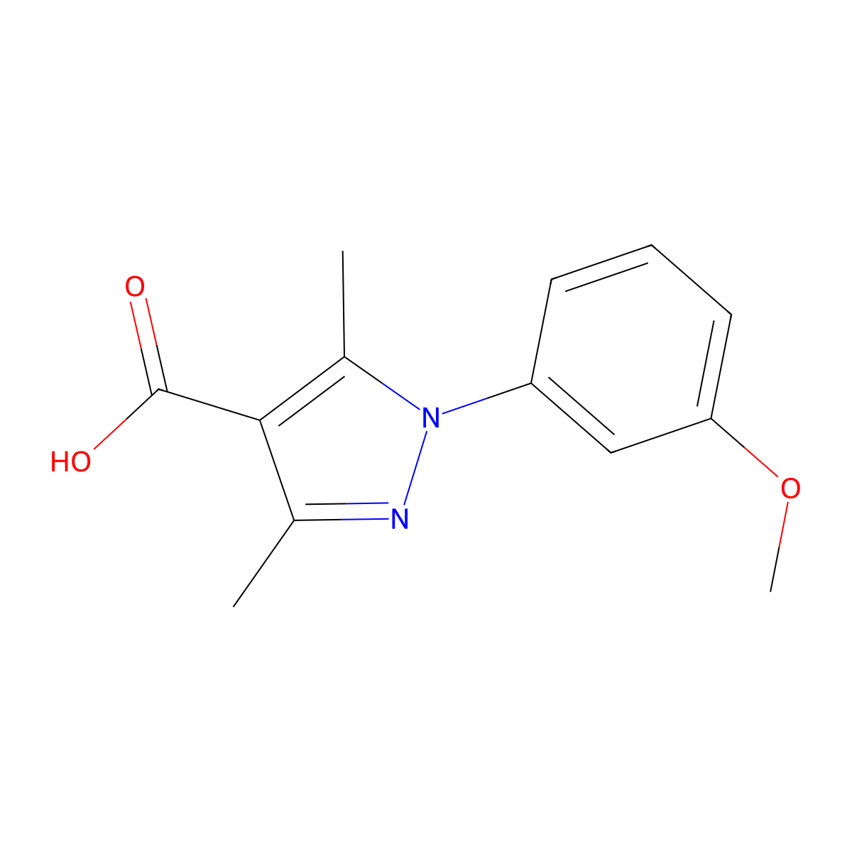 1-(3-Methoxyphenyl)-3,5-dimethyl-1H-pyrazole-4-carboxylic acid molecular structure, CAS 1176582-38-9
