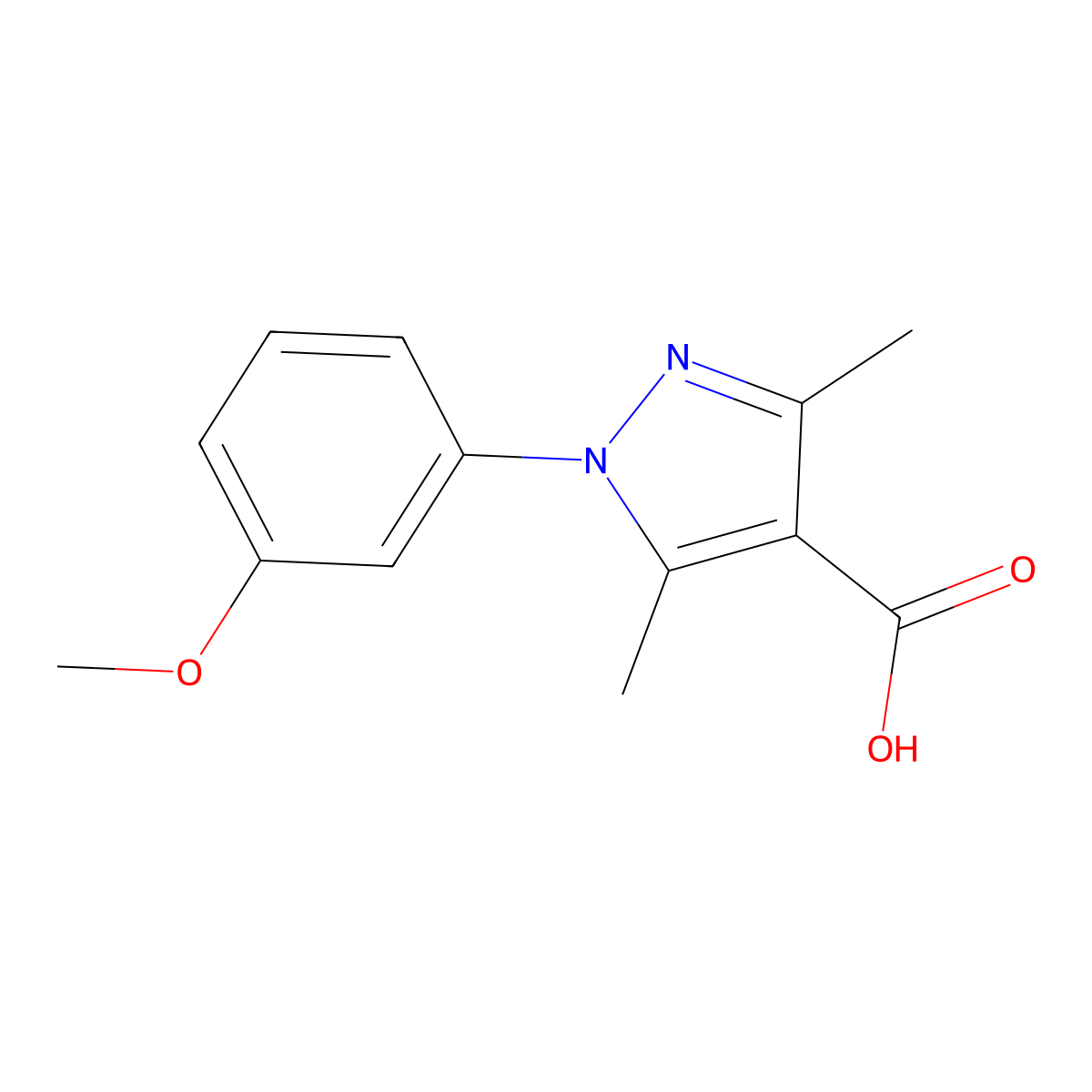 1-(3-Methoxyphenyl)-3,5-dimethyl-1H-pyrazole-4-carboxylic acid molecular structure, CAS 1176582-38-9
