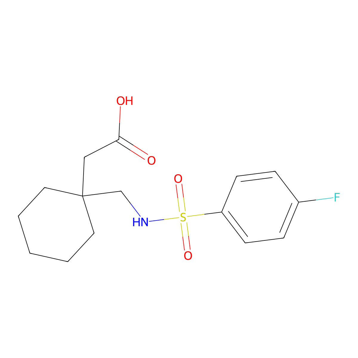 [1-(([(4-Fluorophenyl)sulfonyl]amino)methyl)cyclohexyl]acetic acid molecular structure, CAS 1176582-75-4