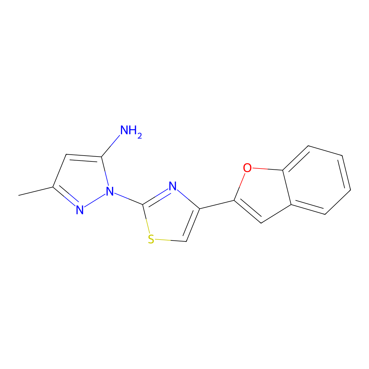 1-[4-(1-benzofuran-2-yl)-1,3-thiazol-2-yl]-3-methyl-1H-pyrazol-5-amine molecular structure, CAS 1176583-70-2
