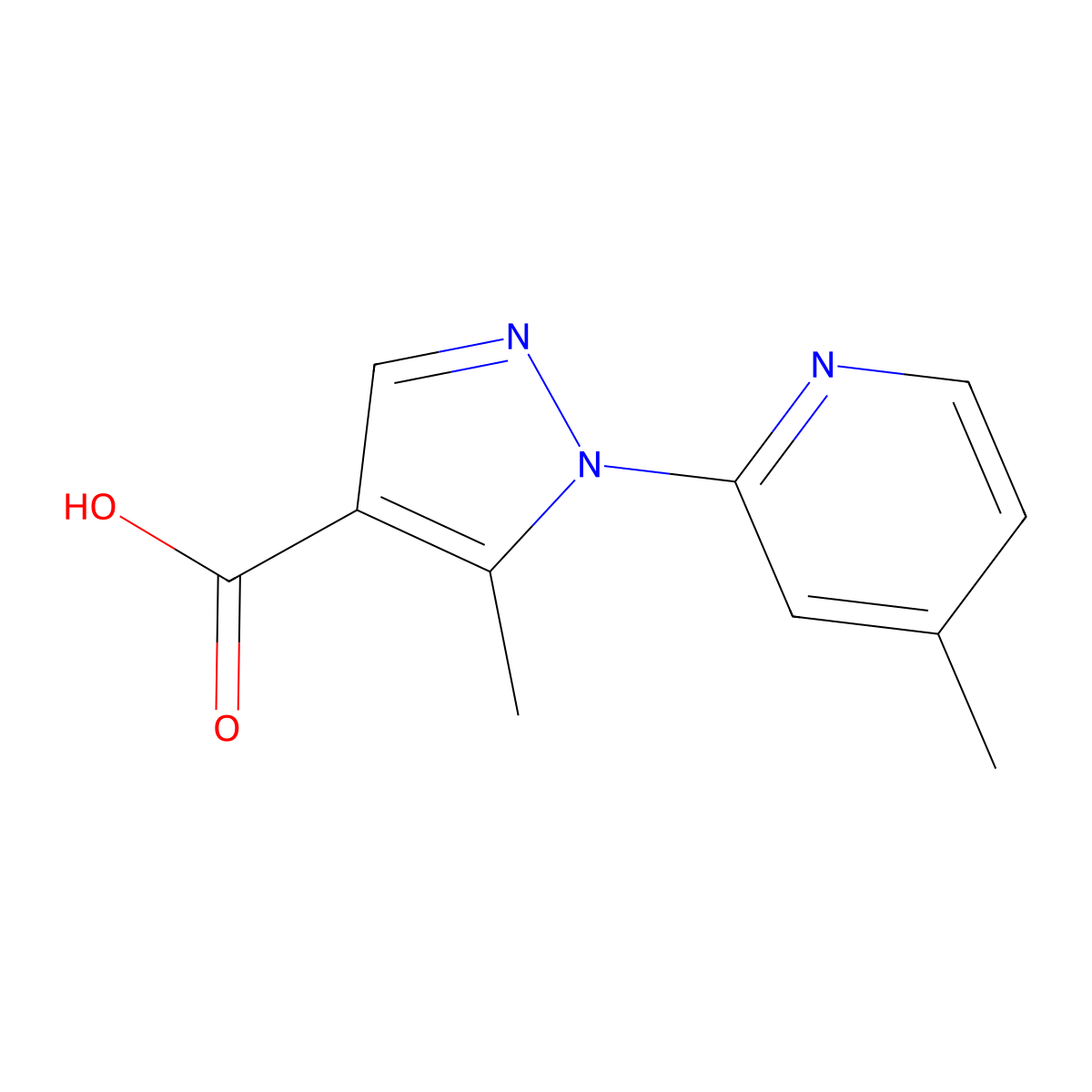 5-methyl-1-(4-methylpyridin-2-yl)-1H-pyrazole-4-carboxylic acid molecular structure, CAS 1176607-78-5