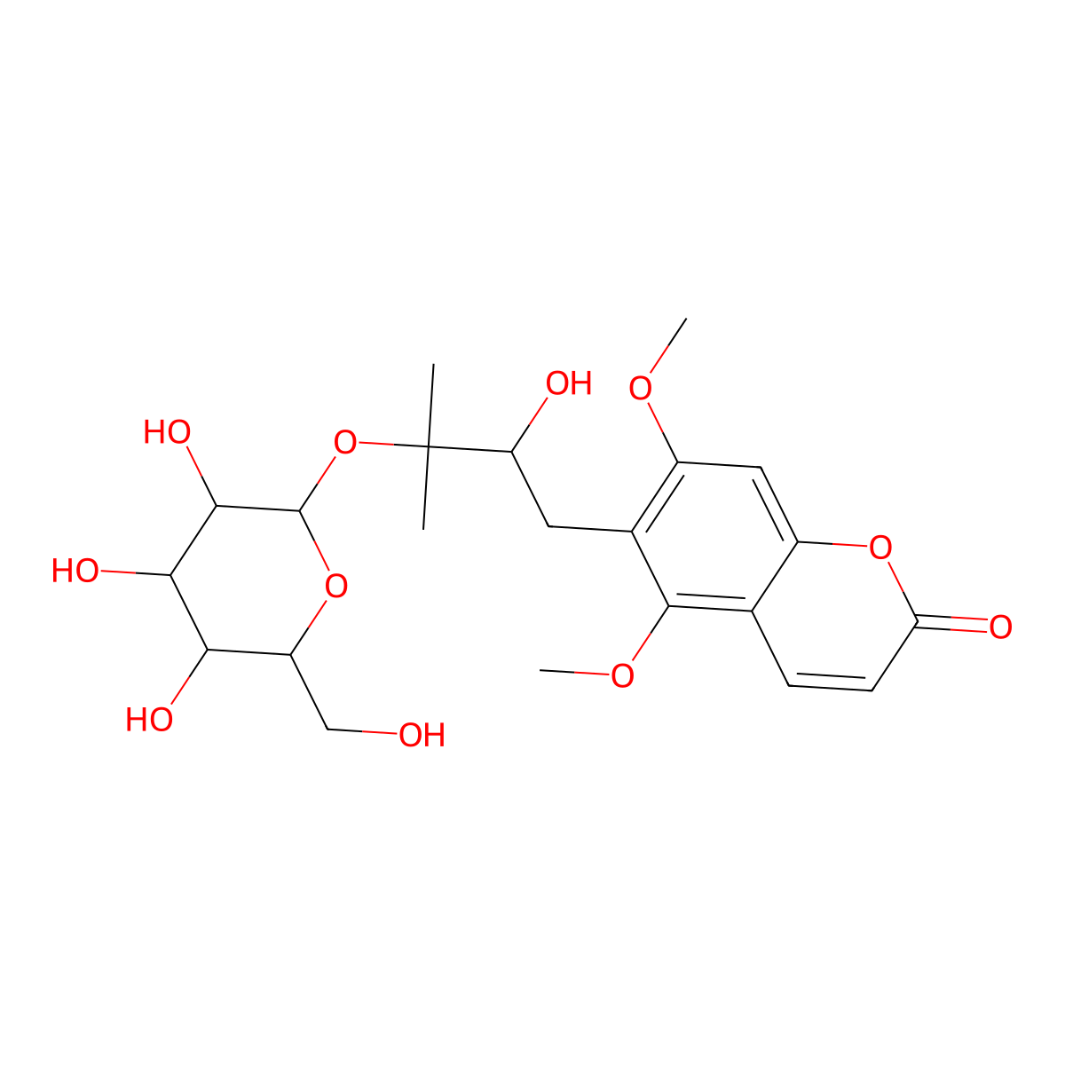 (-)-Toddalolactone 3'-O-beta-D-glucopyranoside molecular structure, CAS 1176645-57-0