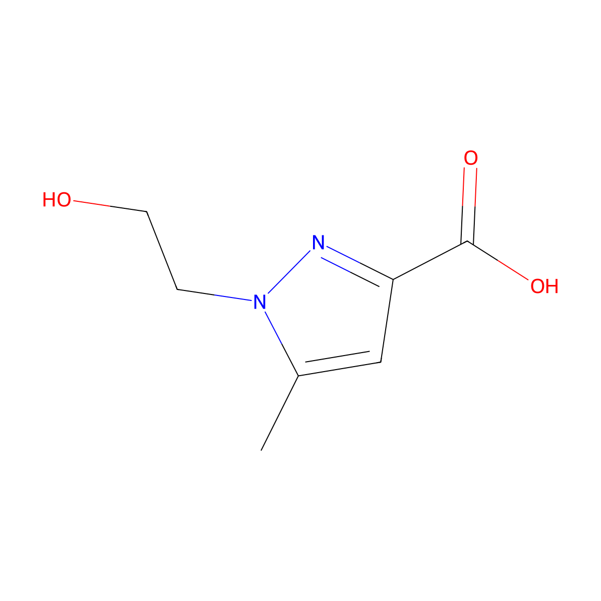 1-(2-hydroxyethyl)-5-methyl-1H-pyrazole-3-carboxylic acid molecular structure, CAS 1176646-64-2