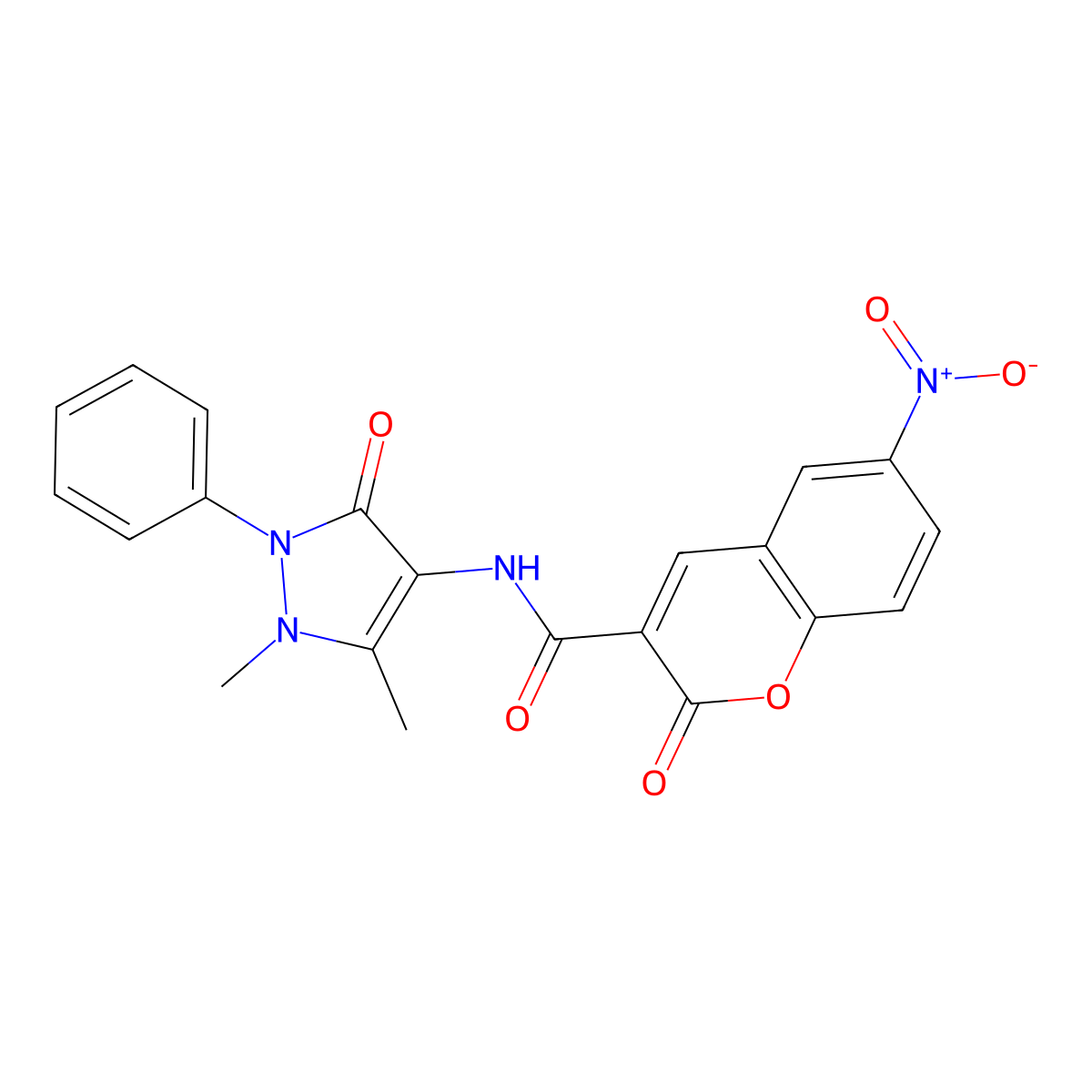 N-(1,5-dimethyl-3-oxo-2-phenyl-2,3-dihydro-1H-pyrazol-4-yl)-6-nitro-2-oxo-2H-chromene-3-carboxamide molecular structure, CAS 117665-37-9