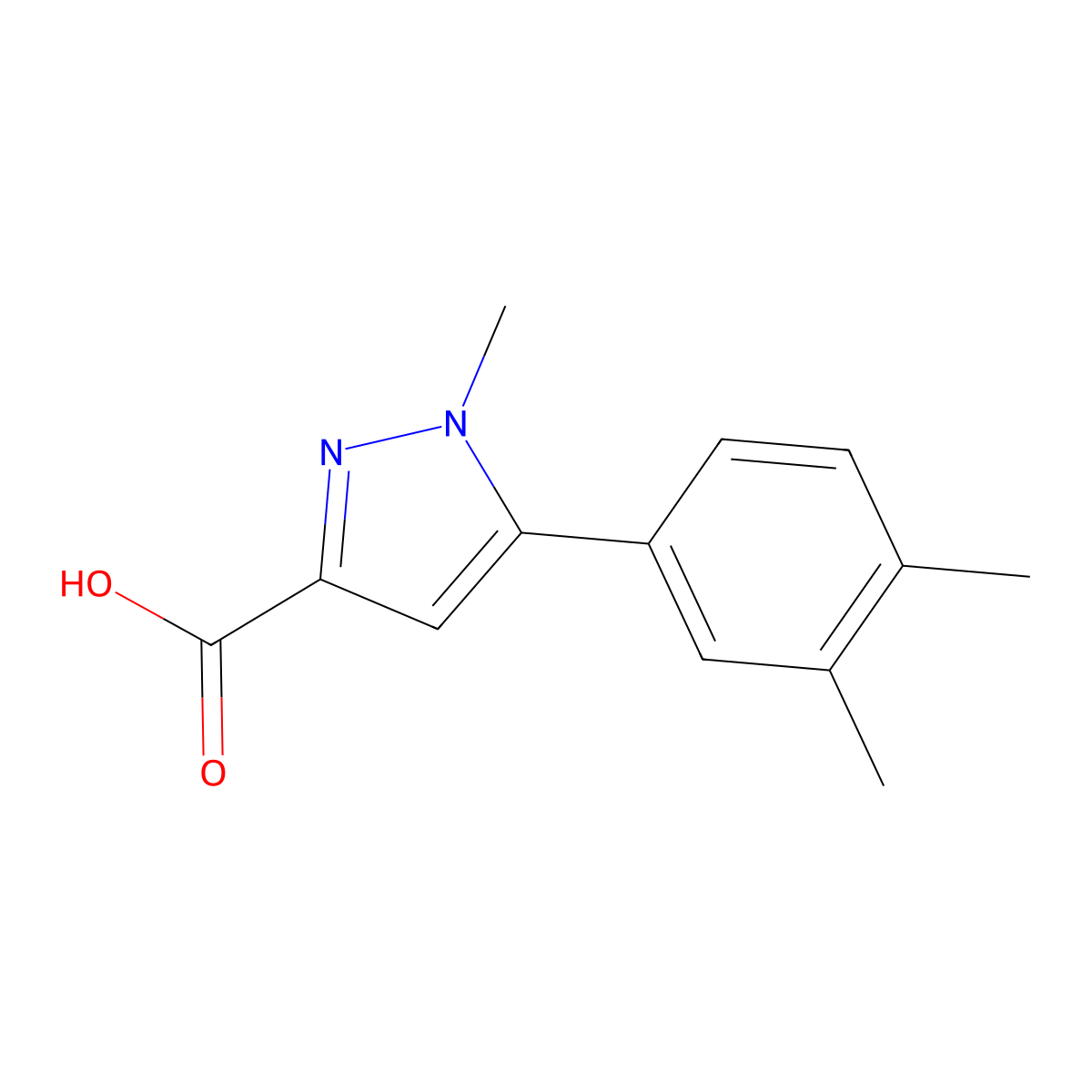 5-(3,4-dimethylphenyl)-1-methyl-1H-pyrazole-3-carboxylic acid molecular structure, CAS 1176658-78-8