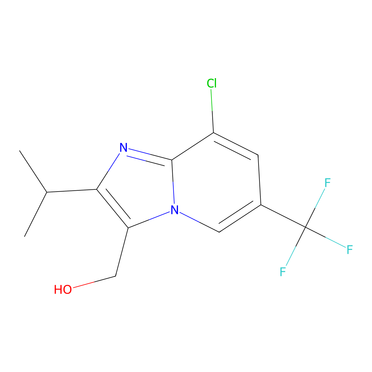 (8-Chloro-2-isopropyl-6-(trifluoromethyl)imidazo[1,2-a]pyridin-3-yl)methanol molecular structure, CAS 1176766-63-4