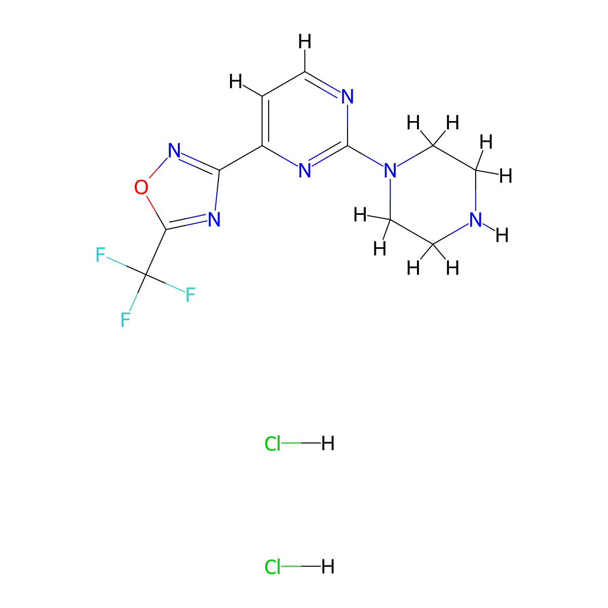 2-Piperazin-1-yl-4-[5-(trifluoromethyl)-1,2,4-oxadiazol-3-yl]pyrimidine dihydrochloride molecular structure, CAS 1177093-00-3