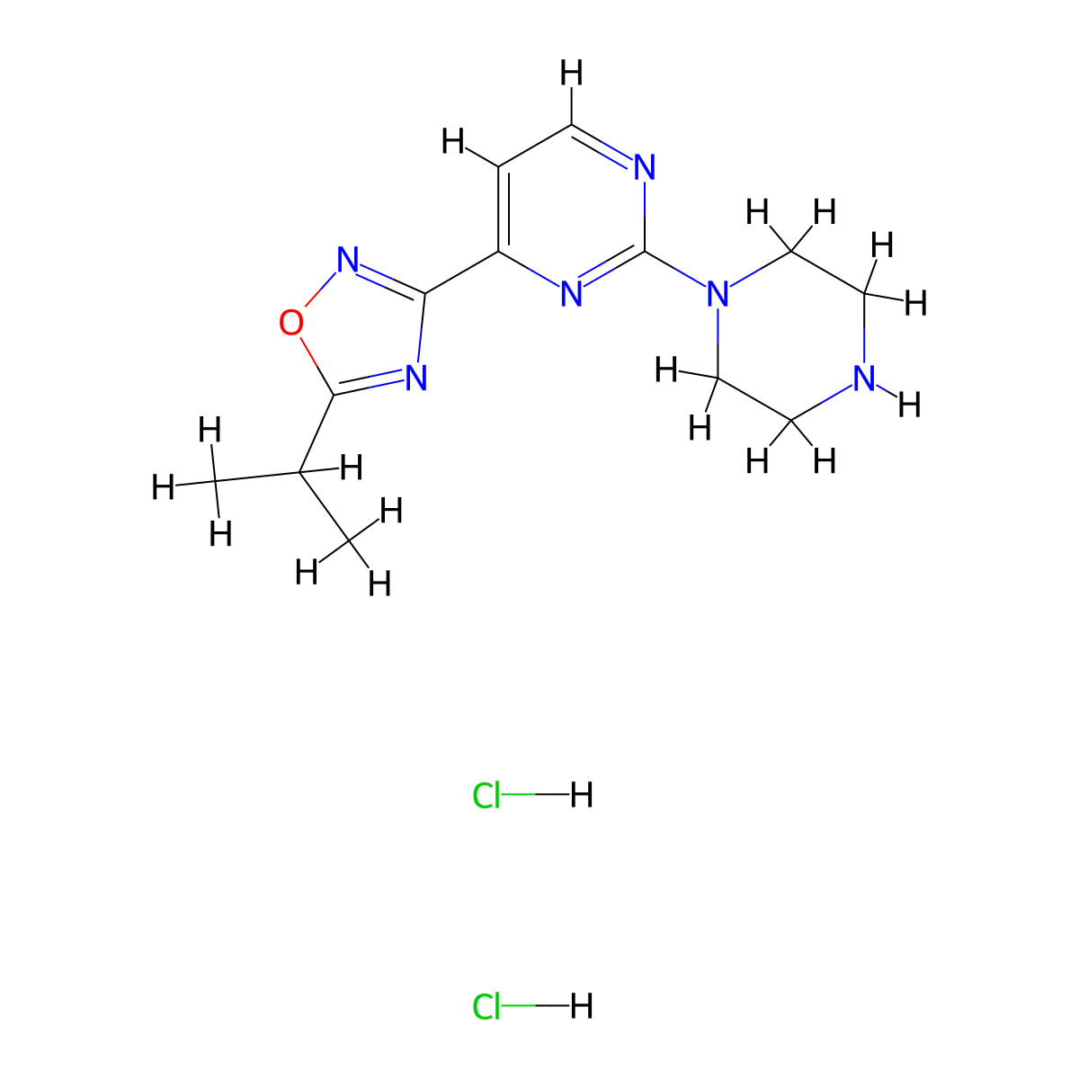 4-(5-Isopropyl-1,2,4-oxadiazol-3-yl)-2-piperazin-1-ylpyrimidine dihydrochloride molecular structure, CAS 1177093-06-9