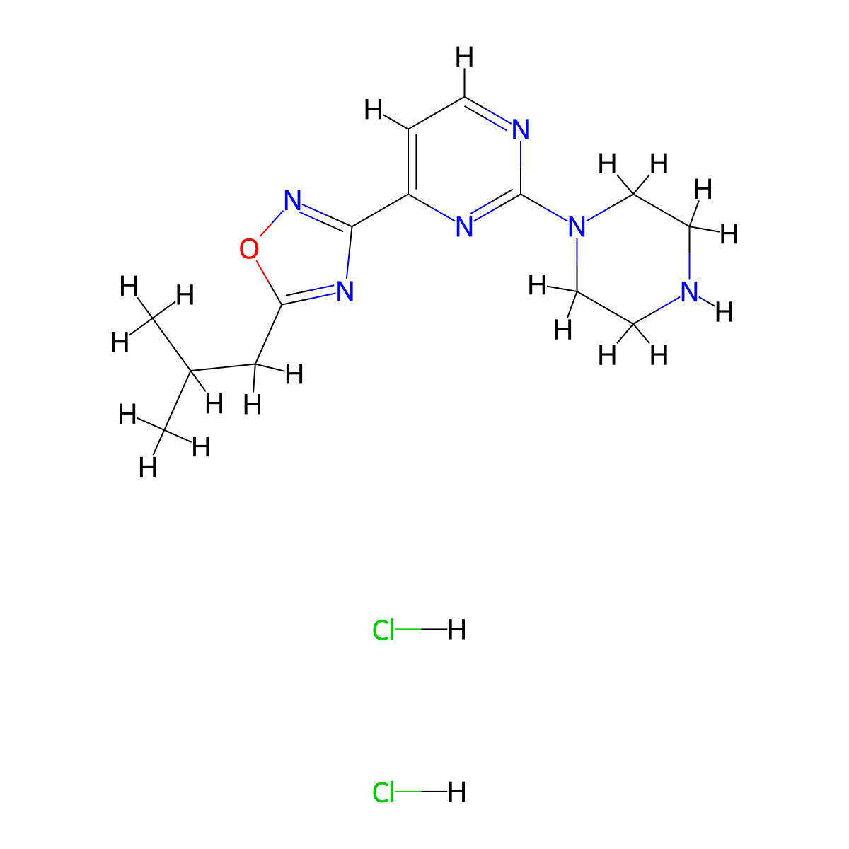 4-(5-Isobutyl-1,2,4-oxadiazol-3-yl)-2-piperazin-1-ylpyrimidine dihydrochloride molecular structure, CAS 1177093-07-0