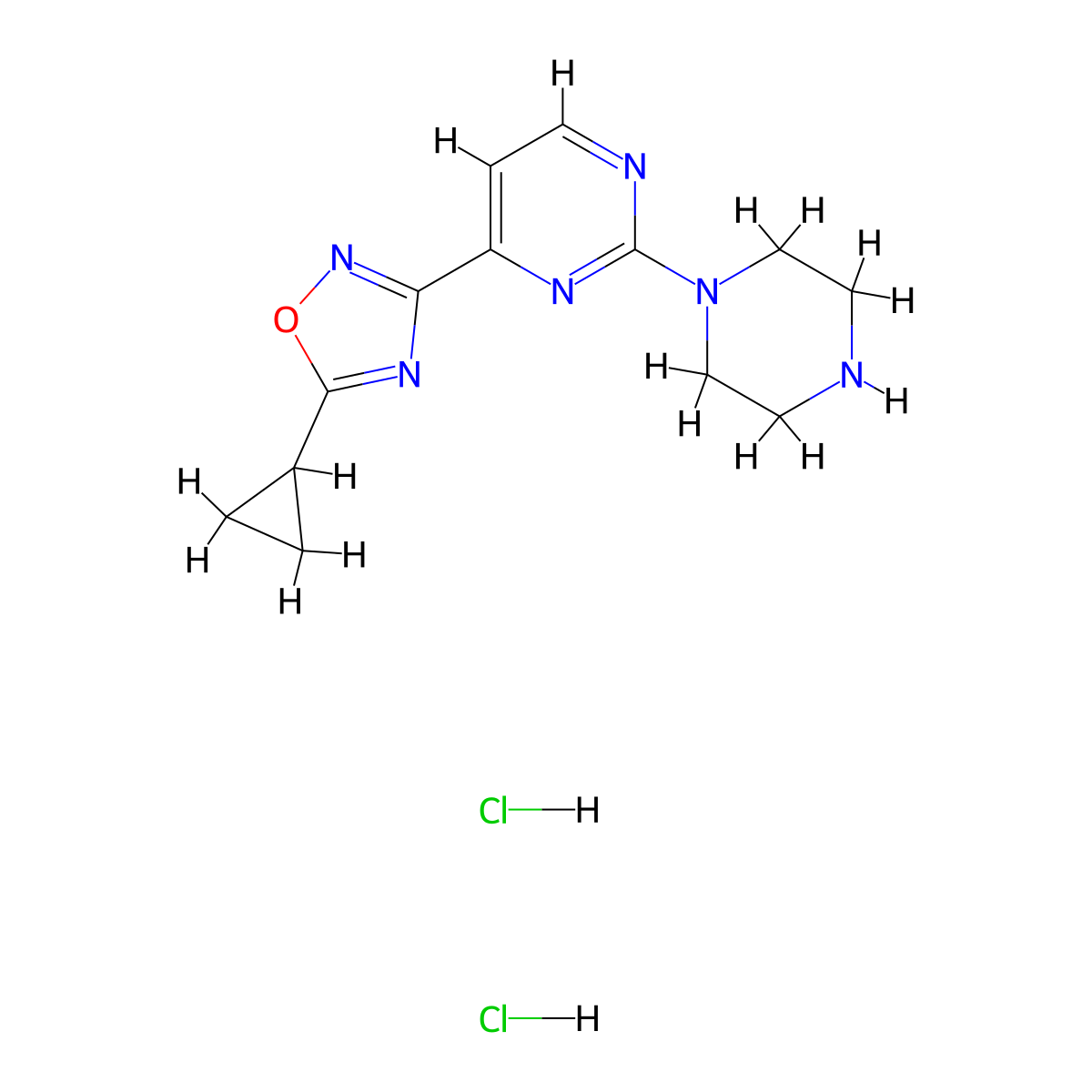 4-(5-Cyclopropyl-1,2,4-oxadiazol-3-yl)-2-piperazin-1-ylpyrimidine dihydrochloride molecular structure, CAS 1177093-08-1