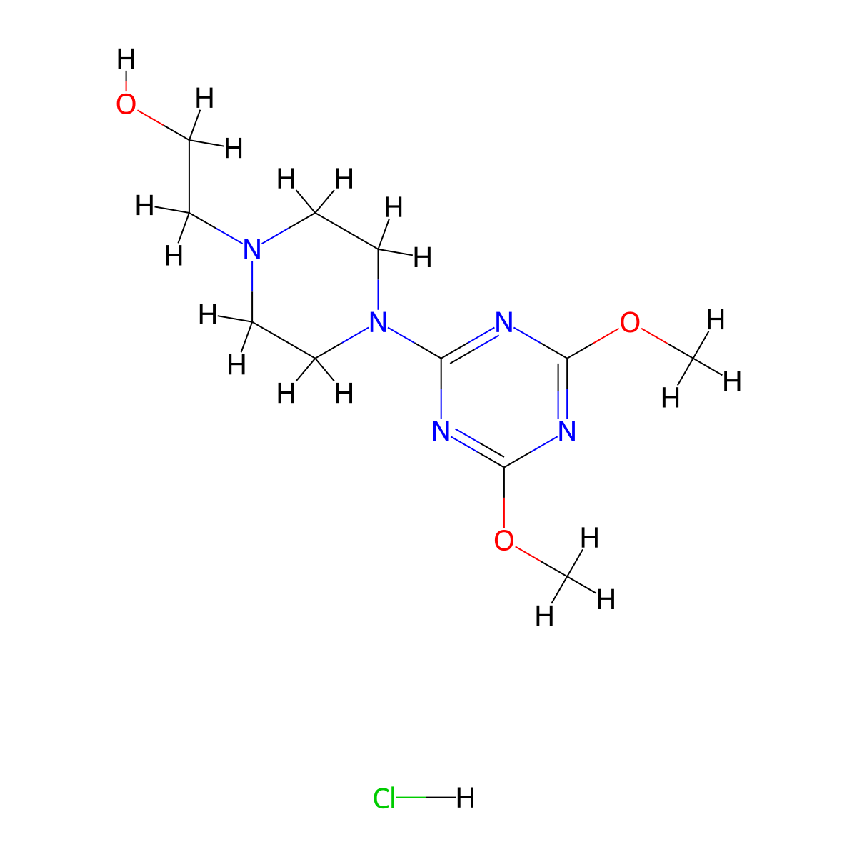 2-(4-(4,6-Dimethoxy-1,3,5-triazin-2-yl)piperazin-1-yl)ethanol hydrochloride molecular structure, CAS 1177093-22-9