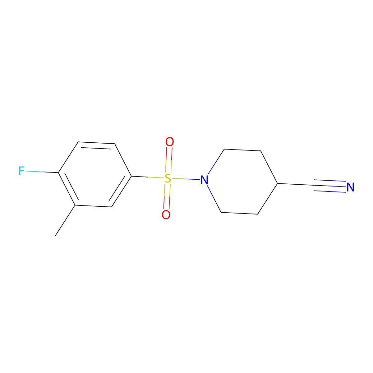 1-(4-Fluoro-3-methylbenzenesulfonyl)piperidine-4-carbonitrile molecular structure, CAS 1177102-89-4