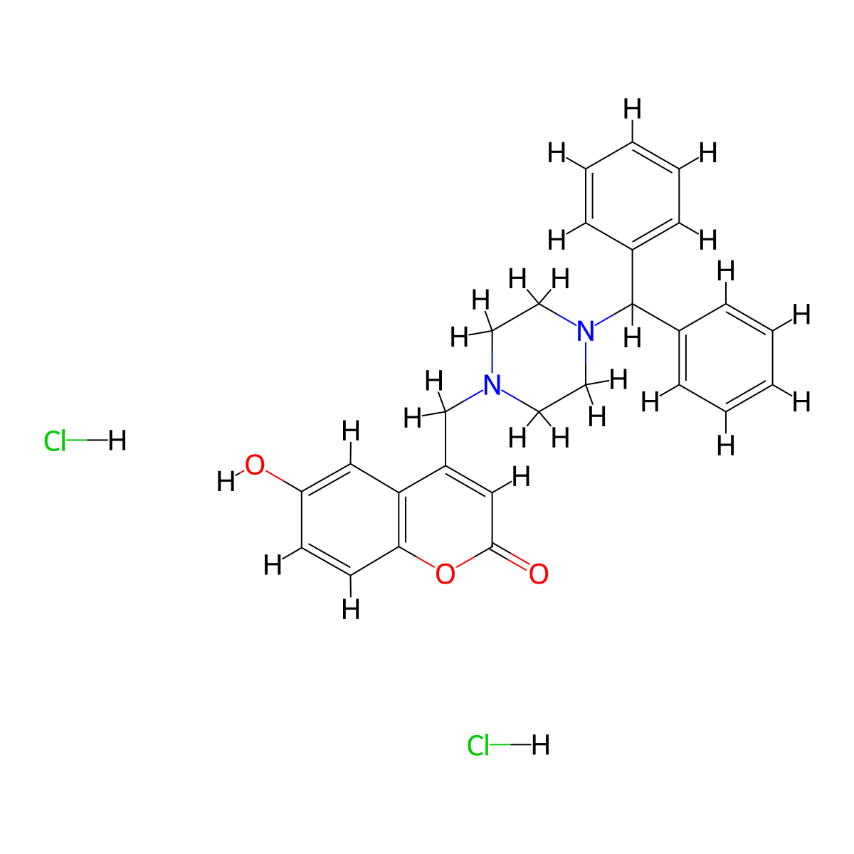 4-{[4-(diphenylmethyl)piperazin-1-yl]methyl}-6-hydroxy-2H-chromen-2-one dihydrochloride molecular structure, CAS 1177115-82-0