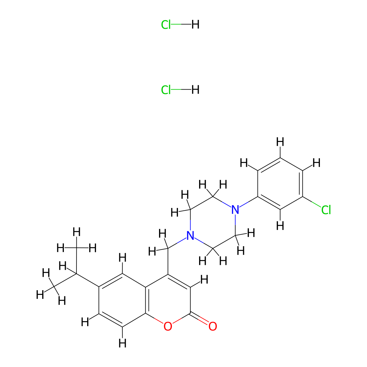 4-((4-(3-chlorophenyl)piperazin-1-yl)methyl)-6-isopropyl-2H-chromen-2-one dihydrochloride molecular structure, CAS 1177126-42-9