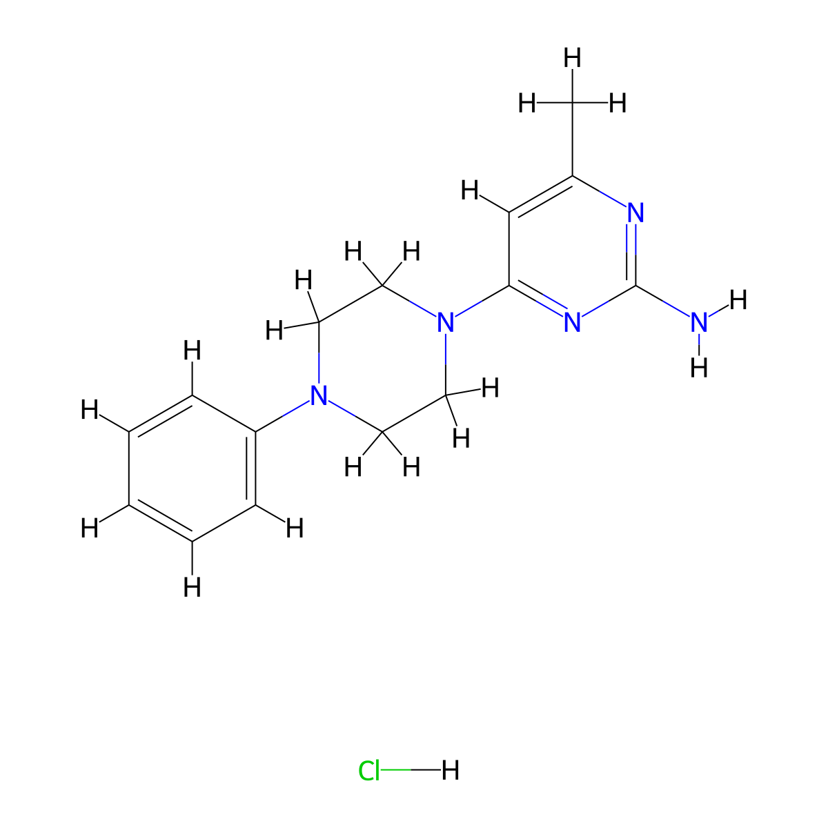 4-Methyl-6-(4-phenylpiperazinyl)pyrimidine-2-ylamine, hydrochloride molecular structure, CAS 1177146-69-8