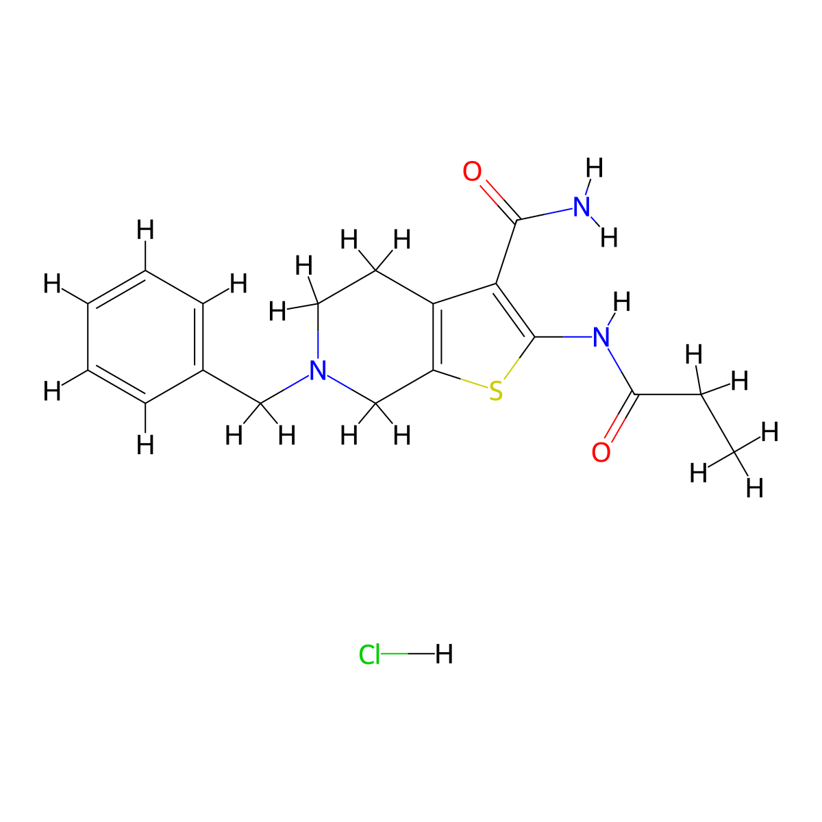 6-Benzyl-2-propionamido-4,5,6,7-tetrahydrothieno[2,3-c]pyridine-3-carboxamide hydrochloride molecular structure, CAS 1177154-56-1