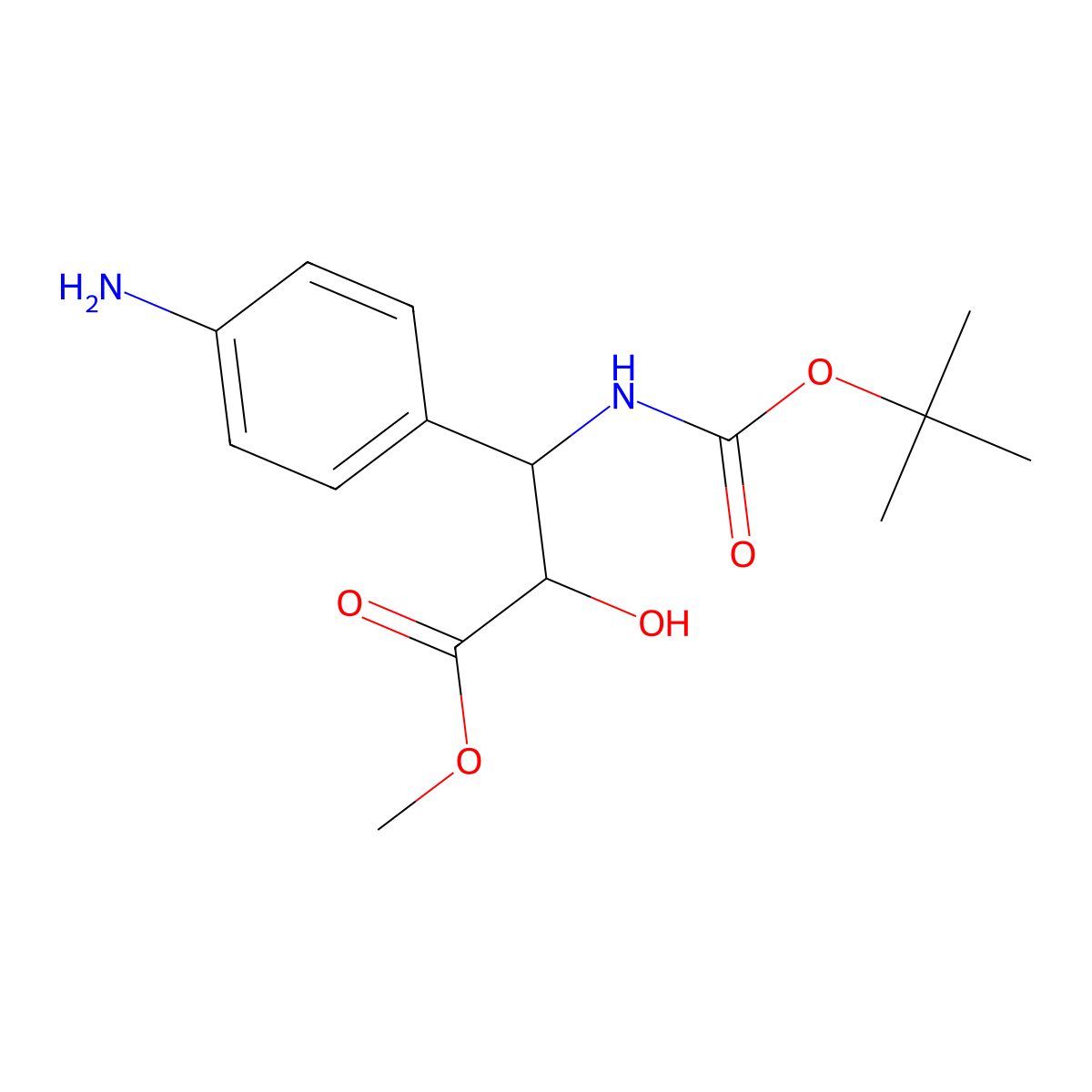 Methyl (2R,3S)-3-(4-aminophenyl)-3-[(tert-butoxycarbonyl)amino]-2-hydroxypropanoate molecular structure, CAS 1177205-50-3