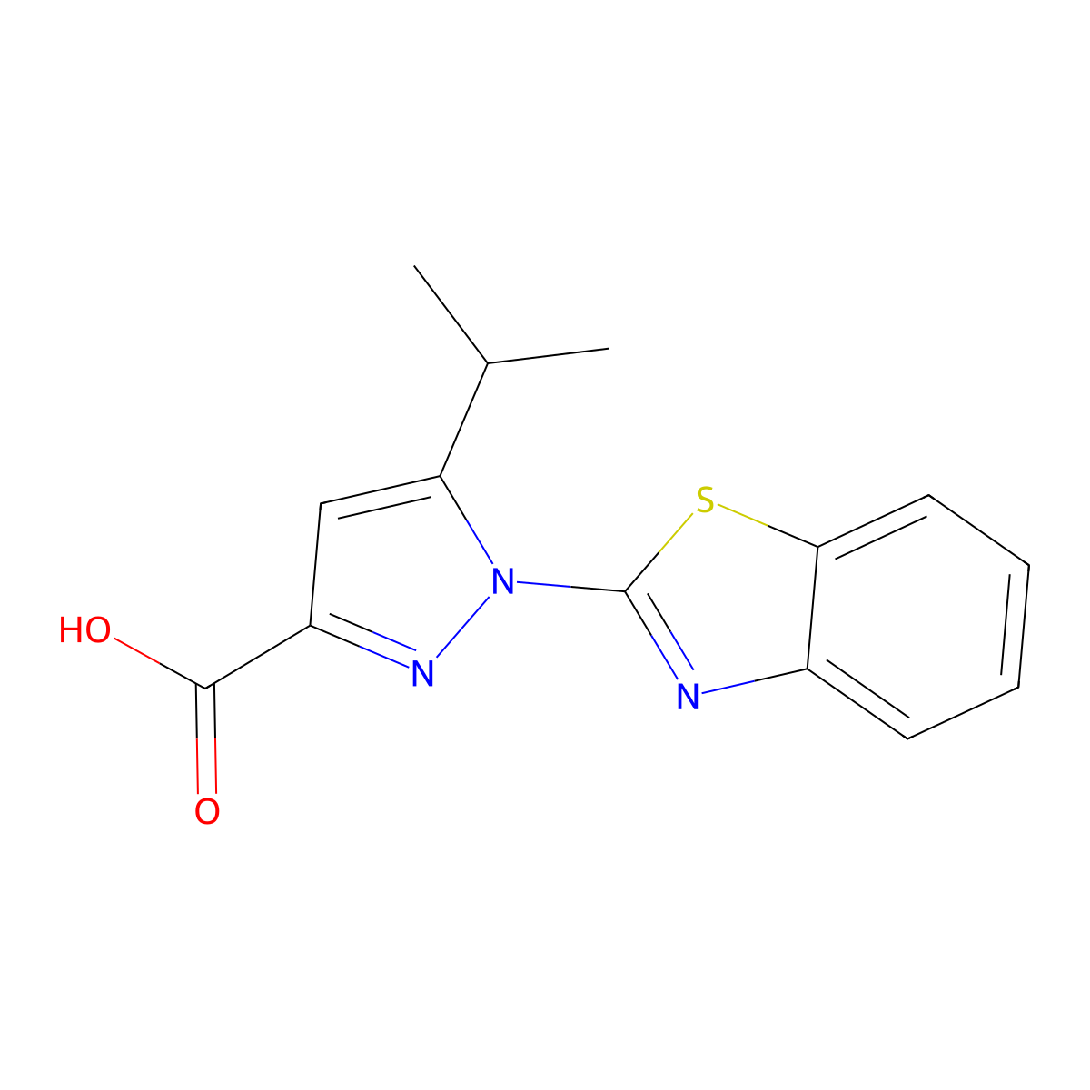 1-(benzo[d]thiazol-2-yl)-5-isopropyl-1H-pyrazole-3-carboxylic acid molecular structure, CAS 1177216-23-7