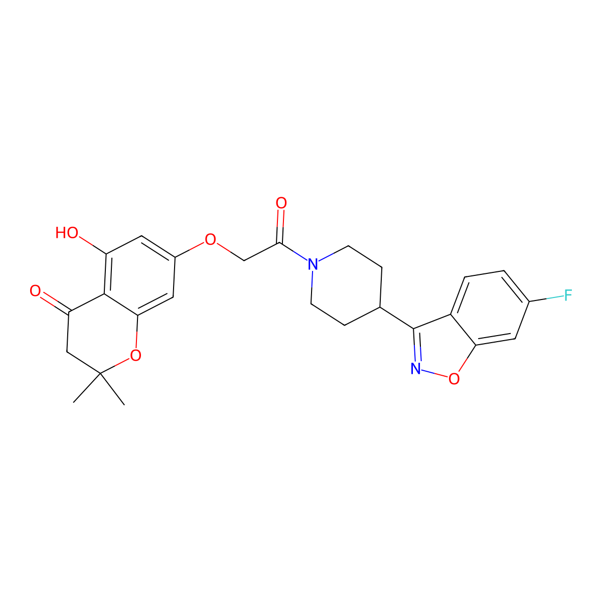7-{2-[4-(6-fluoro-1,2-benzoxazol-3-yl)piperidin-1-yl]-2-oxoethoxy}-5-hydroxy-2,2-dimethyl-2,3-dihydro-4H-chromen-4-one molecular structure, CAS 1177237-43-2
