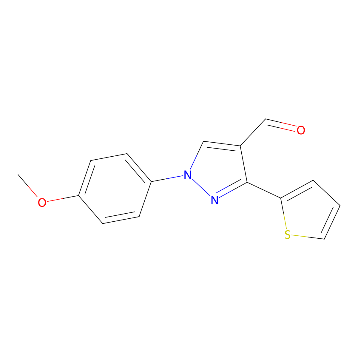 1-(4-methoxyphenyl)-3-(thiophen-2-yl)-1H-pyrazole-4-carbaldehyde molecular structure, CAS 1177238-16-2
