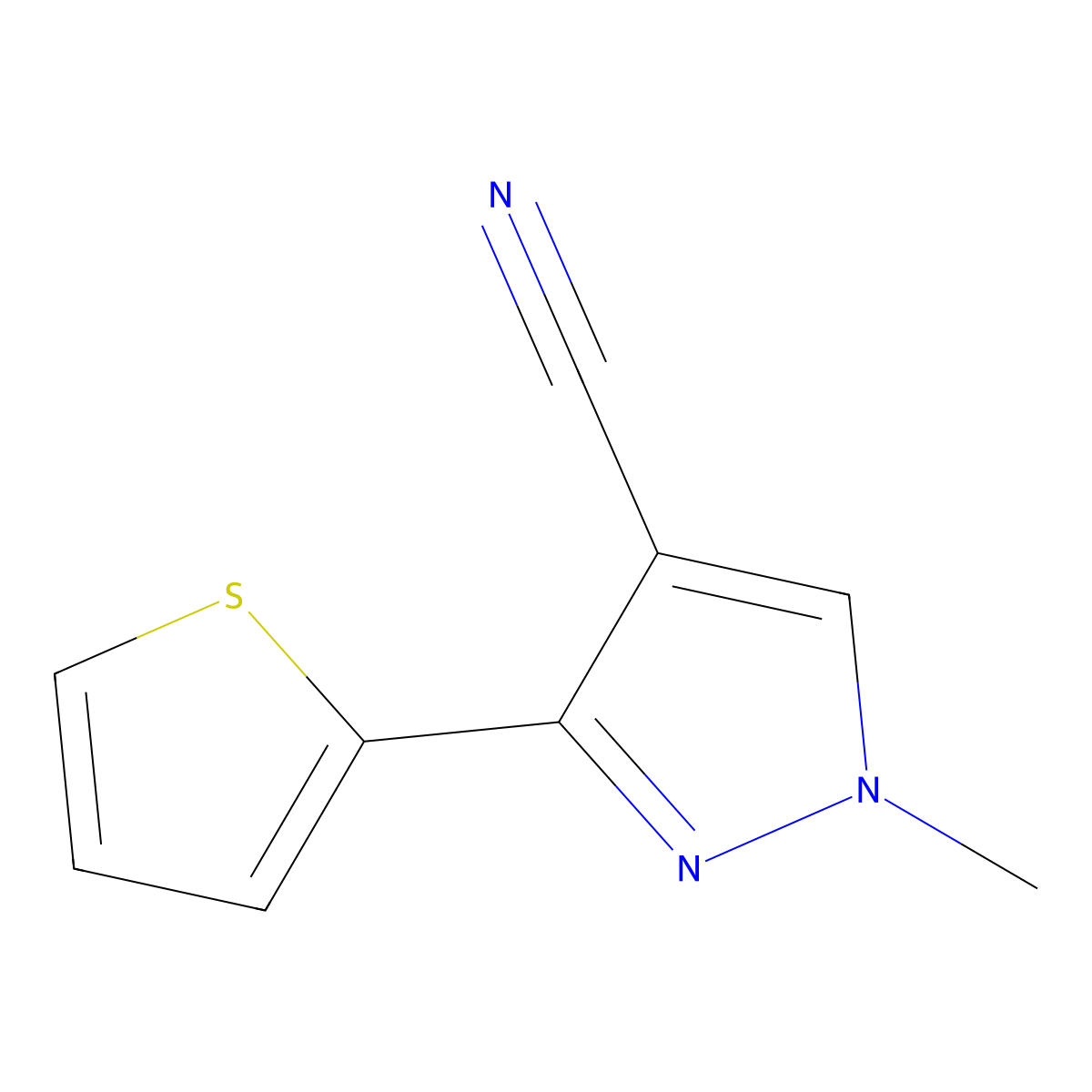 1-methyl-3-(thiophen-2-yl)-1H-pyrazole-4-carbonitrile molecular structure, CAS 1177243-14-9