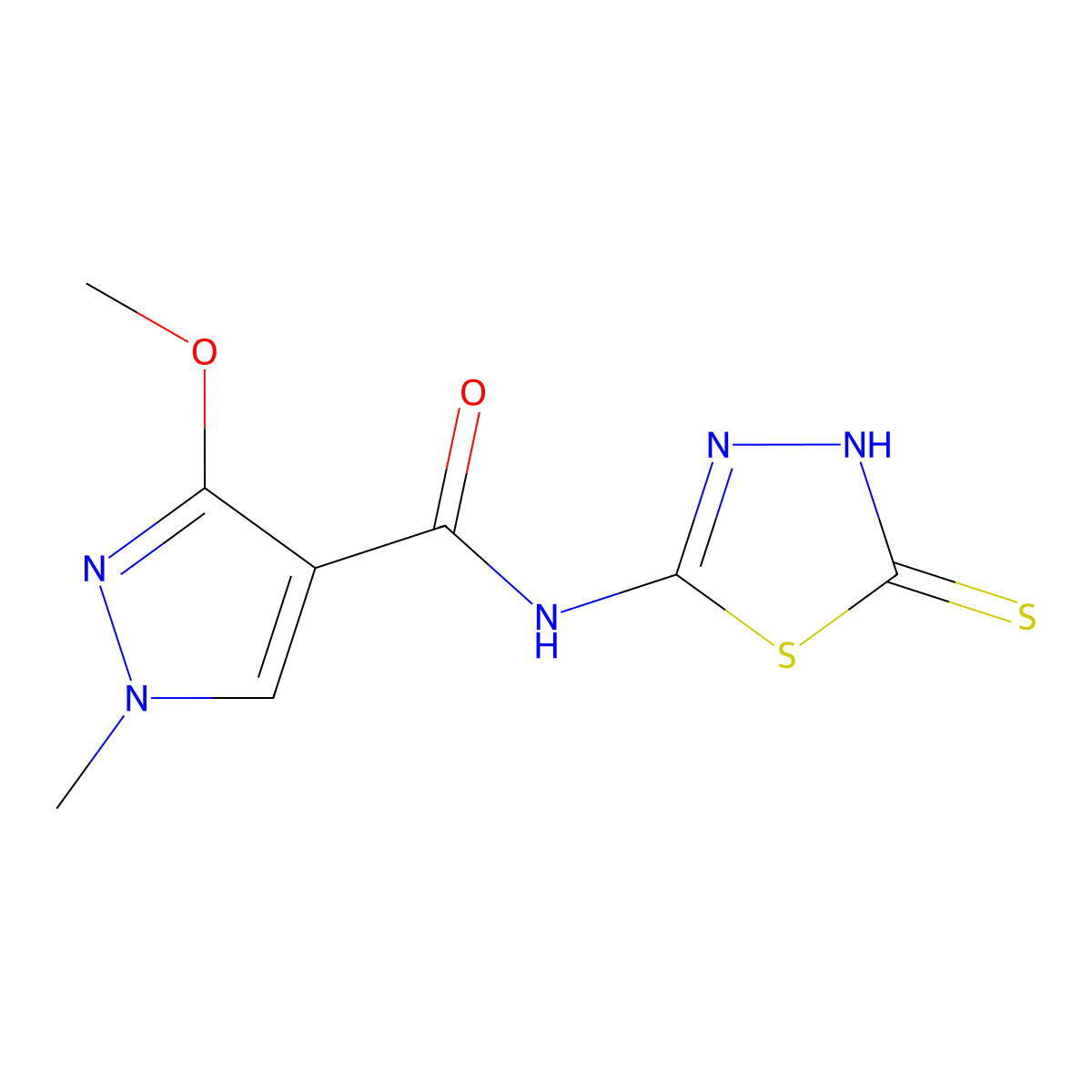N-(5-mercapto-1,3,4-thiadiazol-2-yl)-3-methoxy-1-methyl-1H-pyrazole-4-carboxamide molecular structure, CAS 1177270-88-0