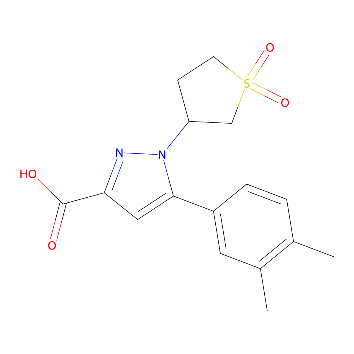 5-(3,4-dimethylphenyl)-1-(1,1-dioxo-1$l^{6}-thiolan-3-yl)-1H-pyrazole-3-carboxylic acid molecular structure, CAS 1177272-13-7