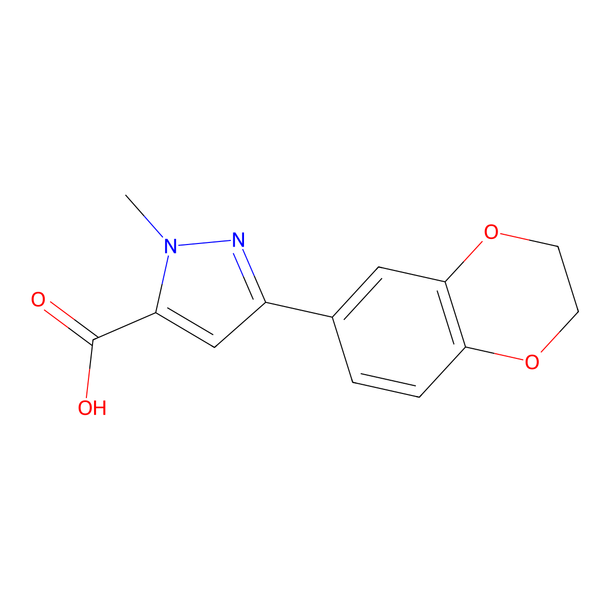 5-(2,3-Dihydro-1,4-benzodioxin-6-yl)-2-methylpyrazole-3-carboxylic acid molecular structure, CAS 1177272-78-4