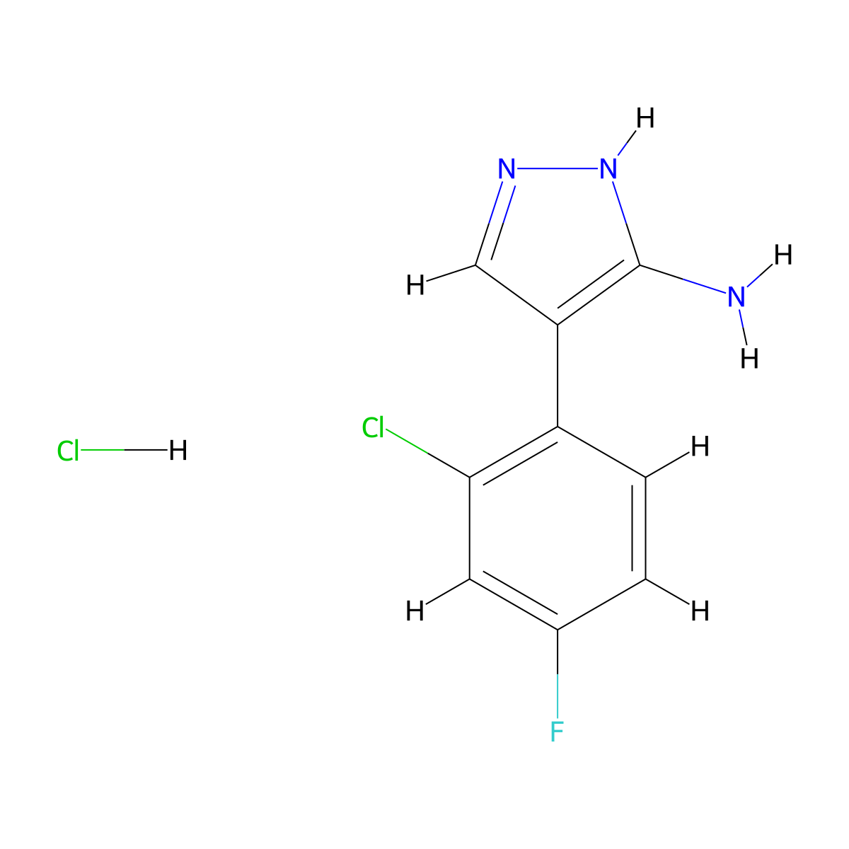 4-(2-chloro-4-fluorophenyl)-1H-pyrazol-5-amine hydrochloride molecular structure, CAS 1177279-79-6