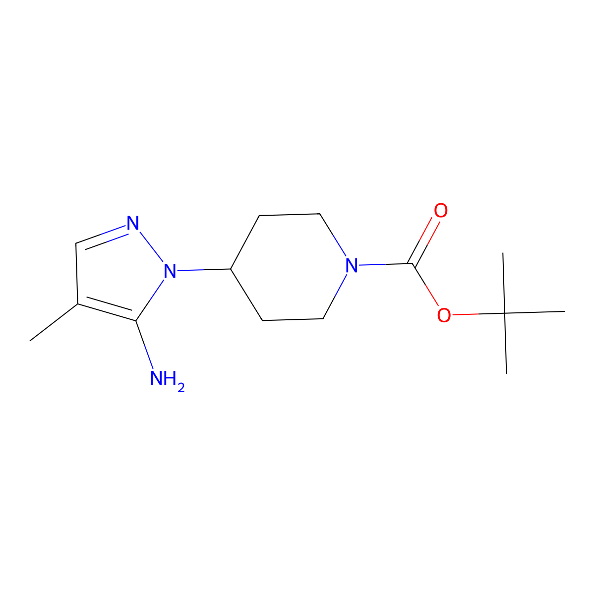 tert-butyl 4-(5-amino-4-methyl-1H-pyrazol-1-yl)piperidine-1-carboxylate molecular structure, CAS 1177281-09-2