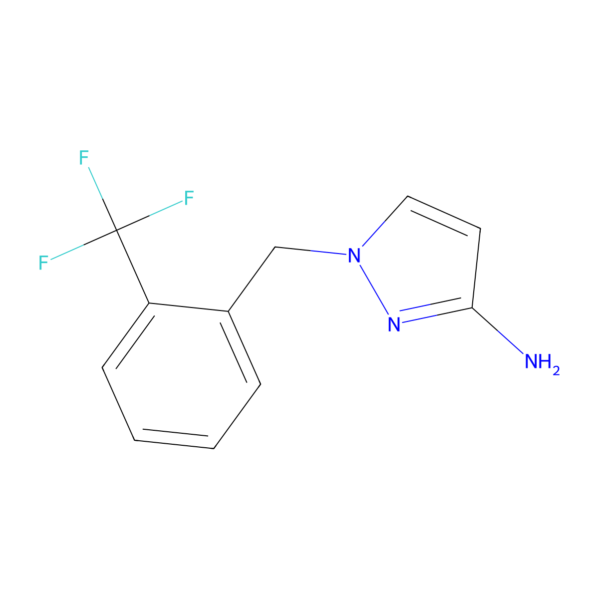 1-{[2-(Trifluoromethyl)phenyl]methyl}-1H-pyrazol-3-amine molecular structure, CAS 1177281-31-0