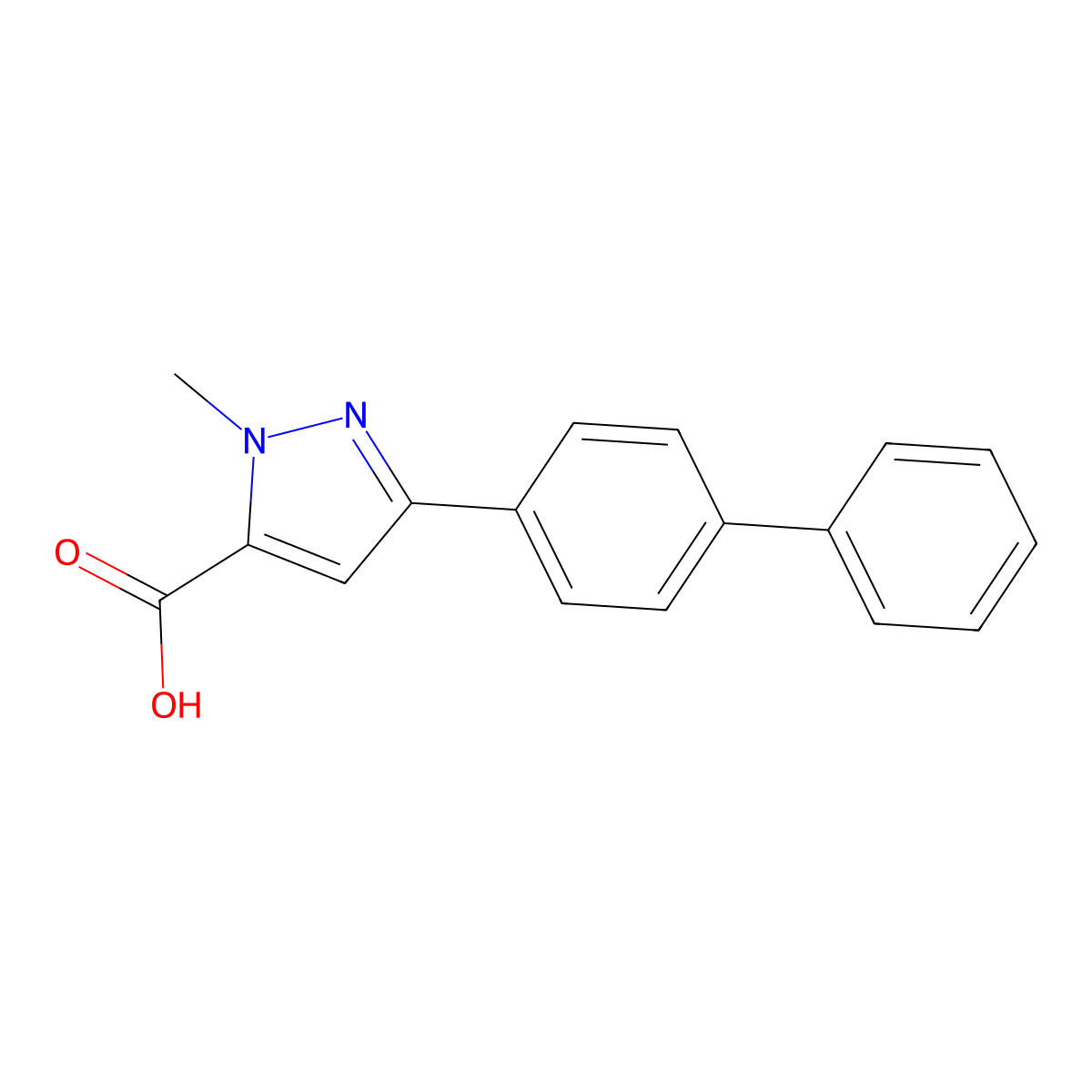 2-Methyl-5-(4-phenylphenyl)pyrazole-3-carboxylic acid molecular structure, CAS 1177282-64-2