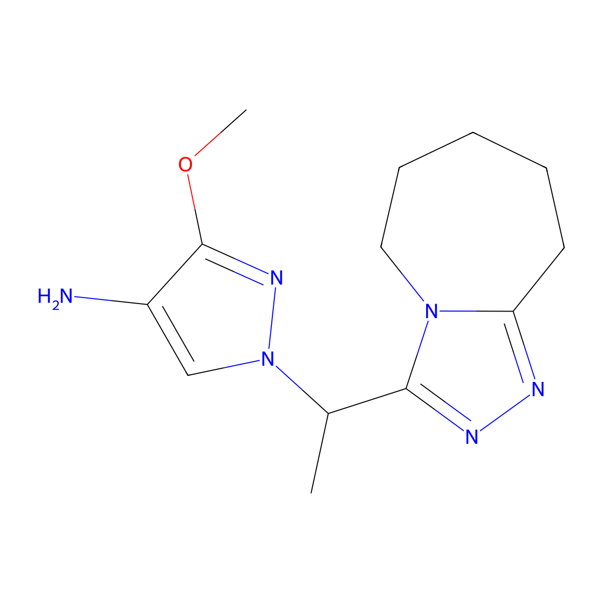 3-Methoxy-1-(1-(6,7,8,9-tetrahydro-5H-[1,2,4]triazolo[4,3-a]azepin-3-yl)ethyl)-1H-pyrazol-4-amine molecular structure, CAS 1177290-97-9