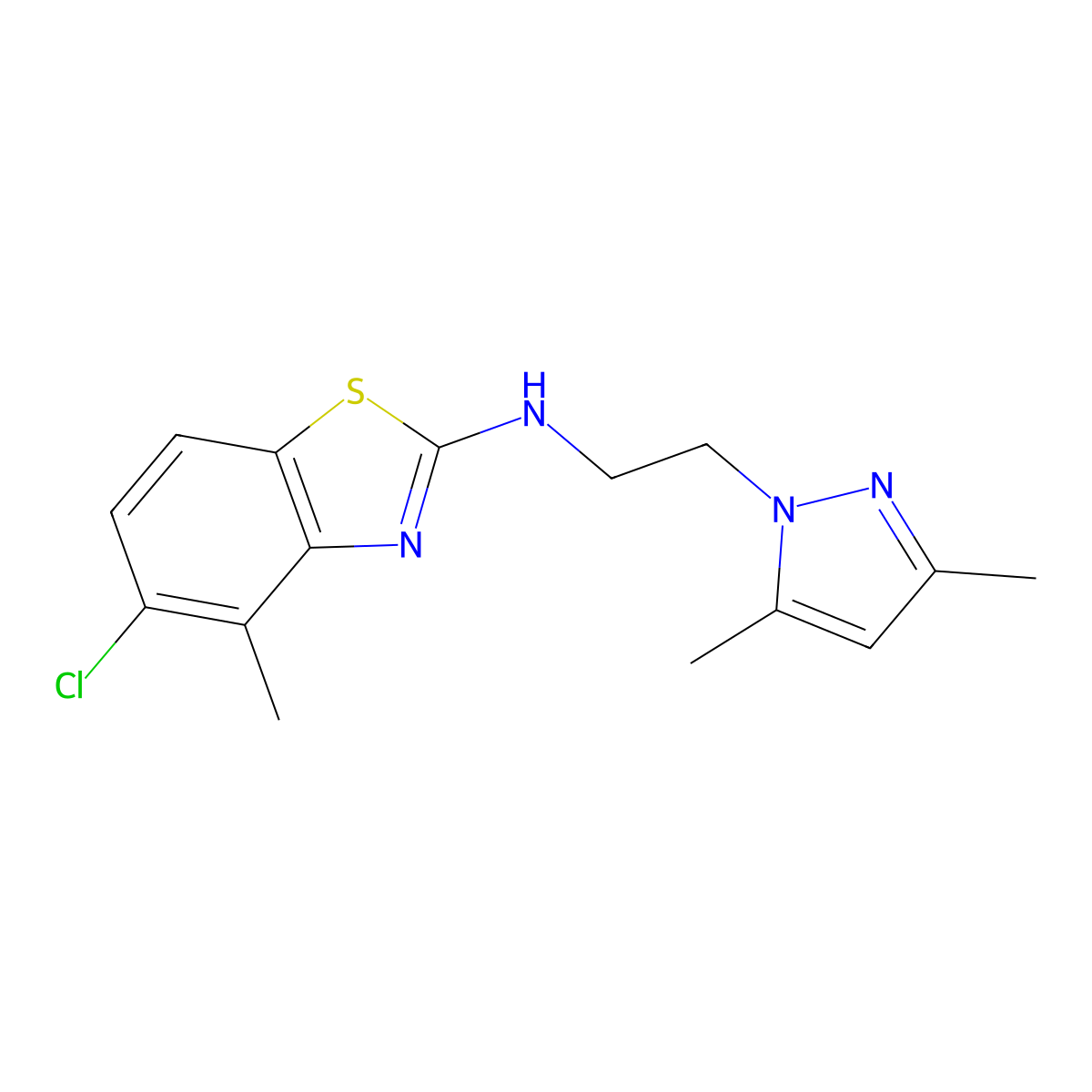 5-chloro-N-(2-(3,5-dimethyl-1H-pyrazol-1-yl)ethyl)-4-methylbenzo[d]thiazol-2-amine molecular structure, CAS 1177291-59-6