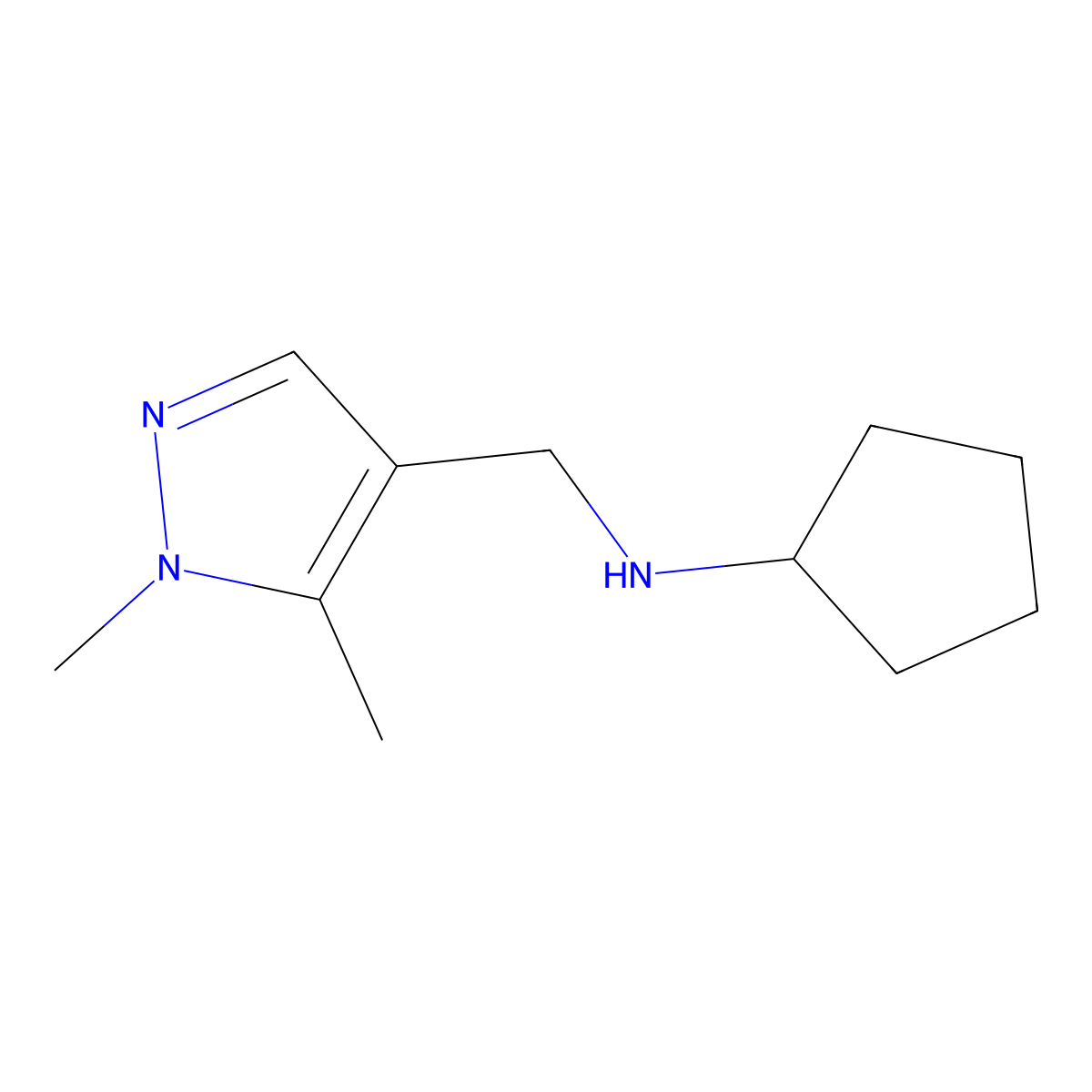 N-[(1,5-dimethyl-1H-pyrazol-4-yl)methyl]cyclopentanamine molecular structure, CAS 1177292-32-8
