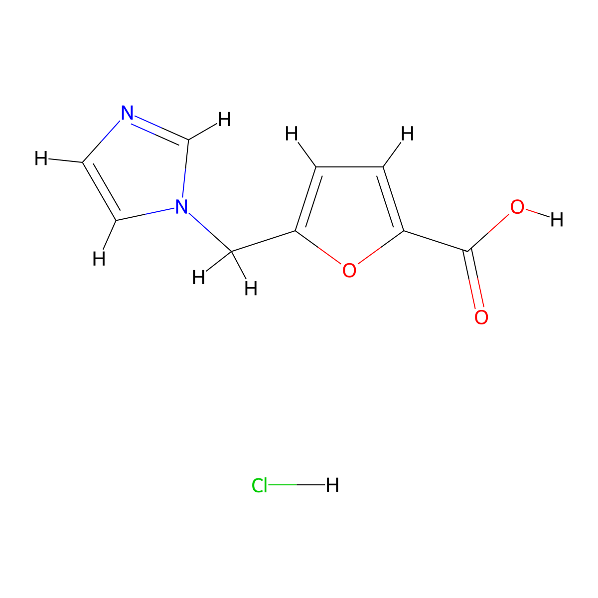 5-((1H-imidazol-1-yl)methyl)furan-2-carboxylic acid hydrochloride molecular structure, CAS 1177298-78-0