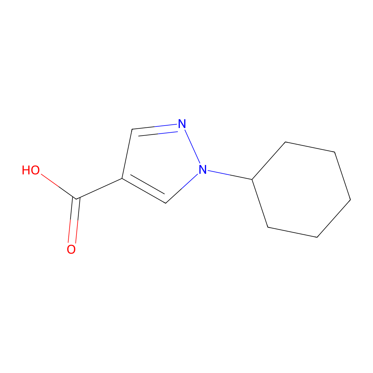 1-cyclohexyl-1H-pyrazole-4-carboxylic acid molecular structure, CAS 1177299-30-7