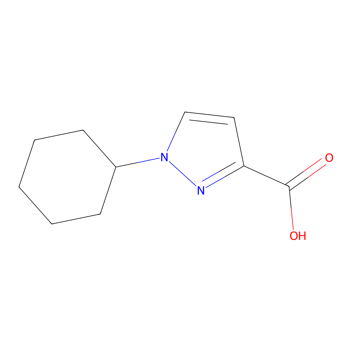 1-cyclohexyl-1H-pyrazole-3-carboxylic acid molecular structure, CAS 1177304-20-9