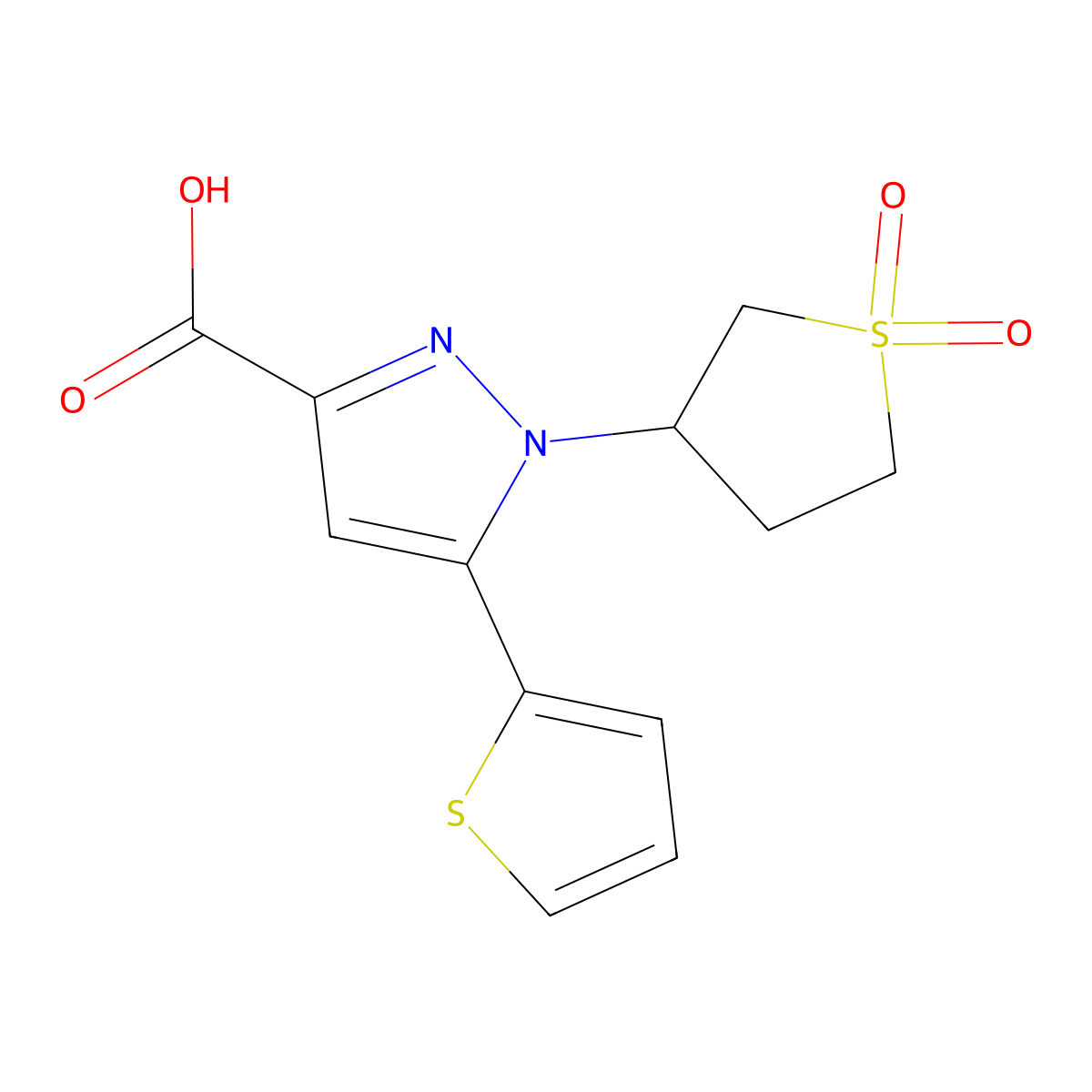 1-(1,1-dioxidotetrahydrothiophen-3-yl)-5-(thiophen-2-yl)-1H-pyrazole-3-carboxylic acid molecular structure, CAS 1177306-33-0