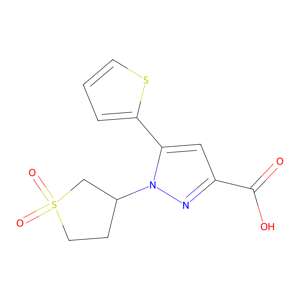 1-(1,1-dioxidotetrahydrothiophen-3-yl)-5-(thiophen-2-yl)-1H-pyrazole-3-carboxylic acid molecular structure, CAS 1177306-33-0