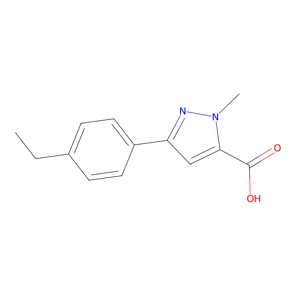 3-(4-ethylphenyl)-1-methyl-1{H}-pyrazole-5-carboxylic acid molecular structure, CAS 1177307-55-9