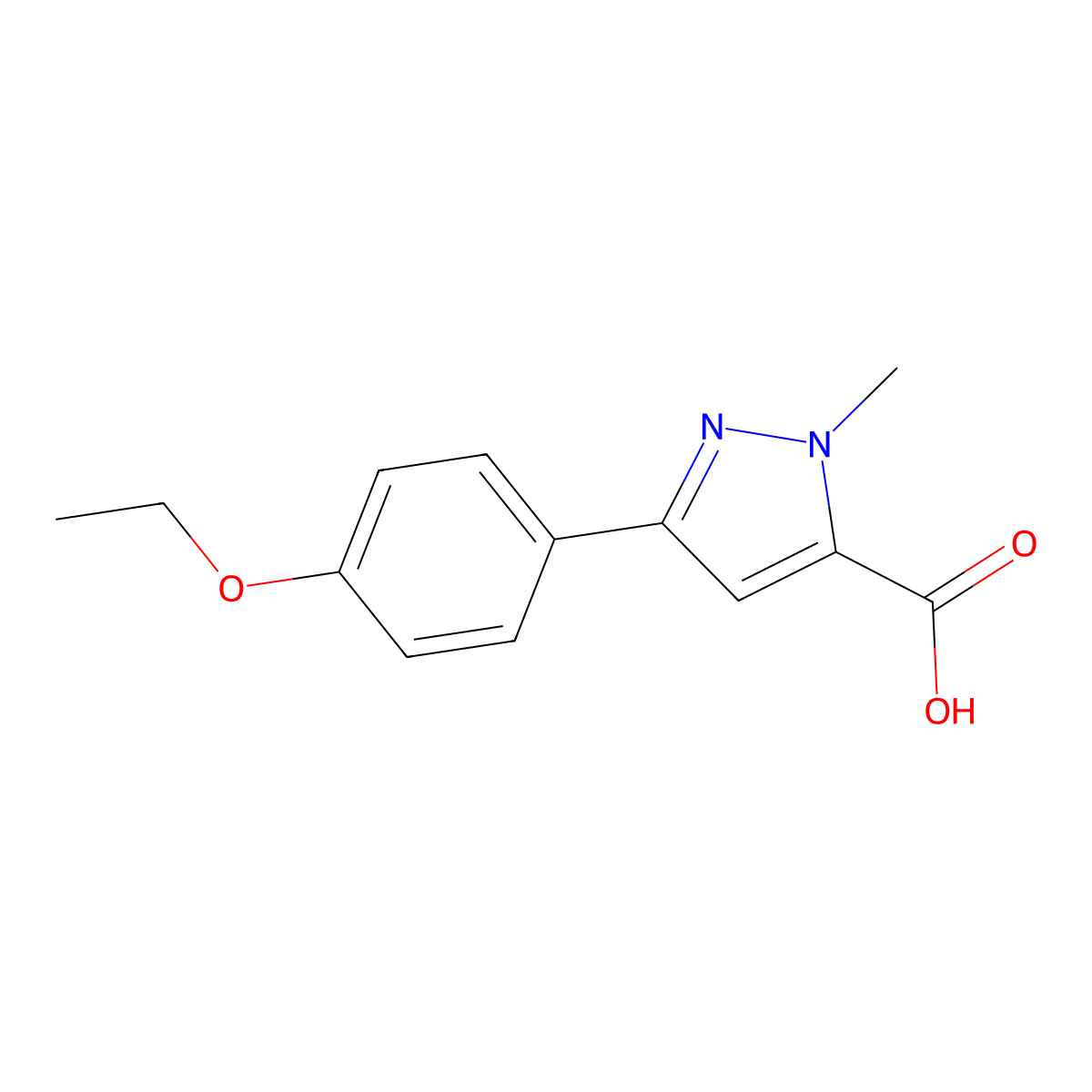3-(4-ethoxyphenyl)-1-methyl-1H-pyrazole-5-carboxylic acid molecular structure, CAS 1177308-46-1