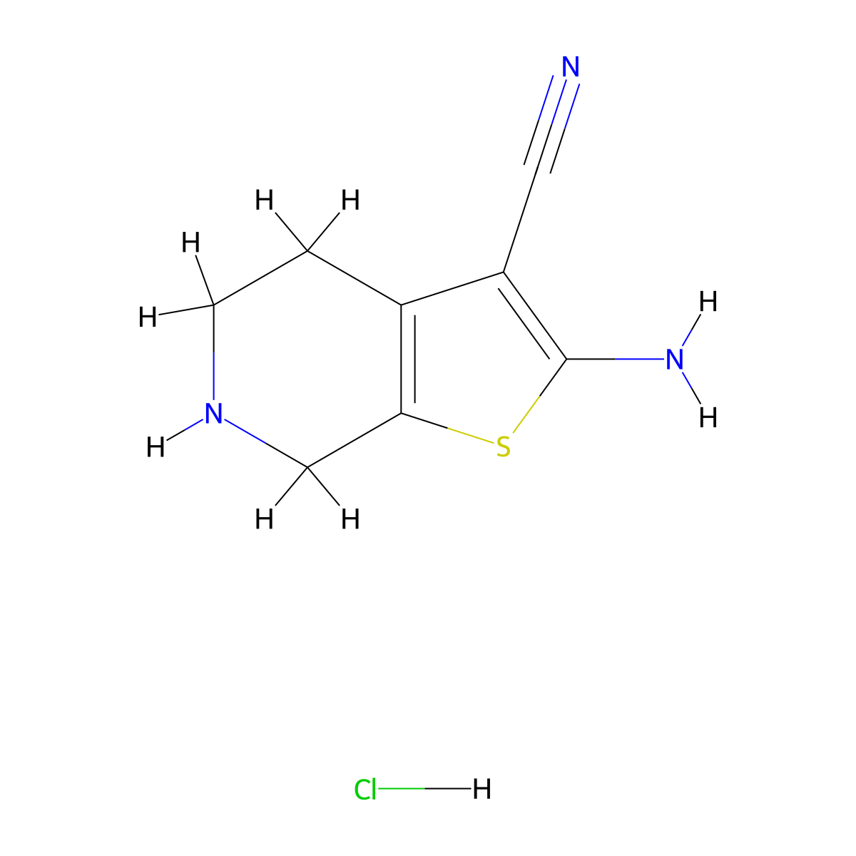 2-amino-4H,5H,6H,7H-thieno[2,3-c]pyridine-3-carbonitrile hydrochloride molecular structure, CAS 1177314-67-8